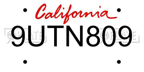 9UTN809 California License Plate