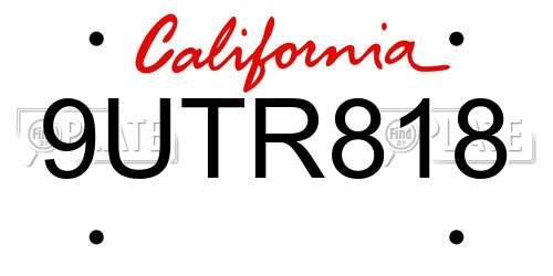 9UTR818 California License Plate
