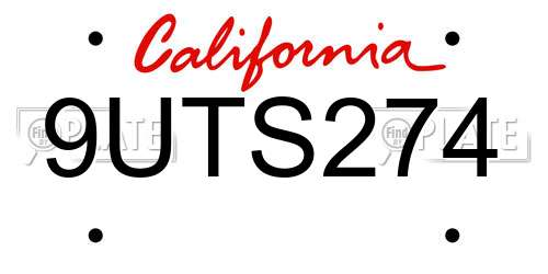 9UTS274 California License Plate