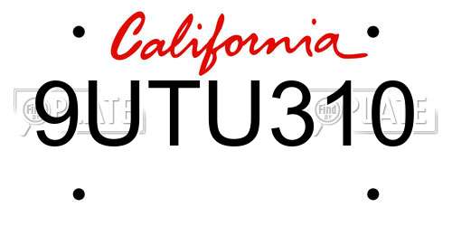 9UTU310 California License Plate