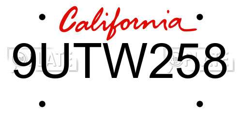 9UTW258 California License Plate