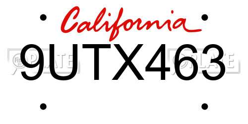 9UTX463 California License Plate