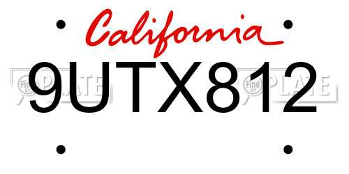 9UTX812 California License Plate
