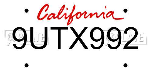 9UTX992 California License Plate
