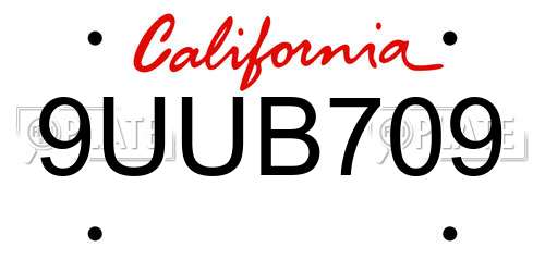 9UUB709 California License Plate