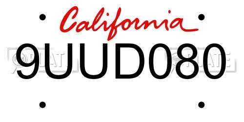 9UUD080 California License Plate
