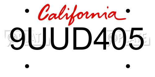9UUD405 California License Plate