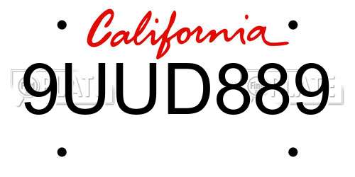 9UUD889 California License Plate