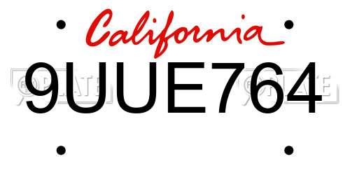 9UUE764 California License Plate