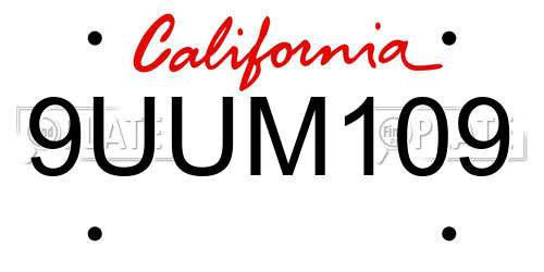 9UUM109 California License Plate