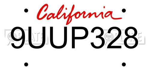 9UUP328 California License Plate
