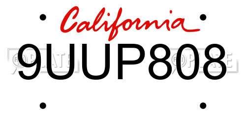 9UUP808 California License Plate