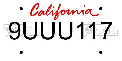 9UUU117 California License Plate