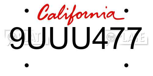 9UUU477 California License Plate