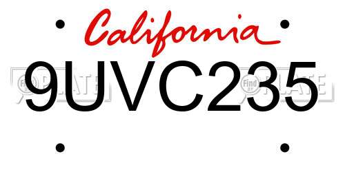 9UVC235 California License Plate