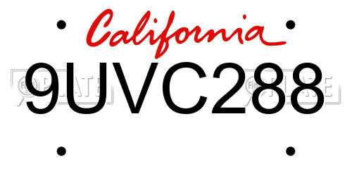 9UVC288 California License Plate