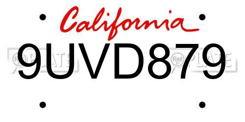 9UVD879 California License Plate