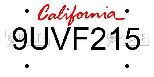 9UVF215 California License Plate
