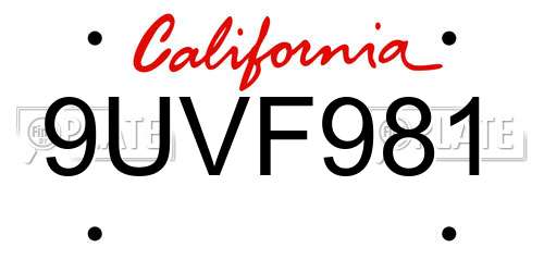 9UVF981 California License Plate