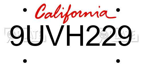 9UVH229 California License Plate