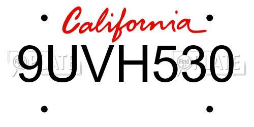 9UVH530 California License Plate
