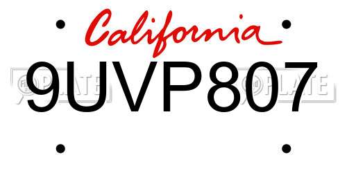 9UVP807 California License Plate