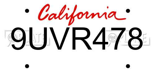 9UVR478 California License Plate