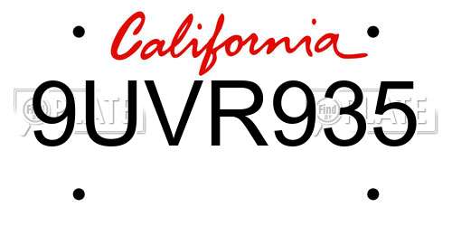 9UVR935 California License Plate