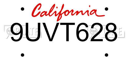 9UVT628 California License Plate