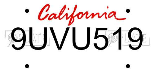 9UVU519 California License Plate