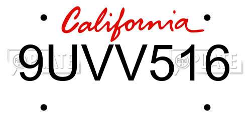 9UVV516 California License Plate