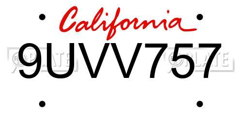 9UVV757 California License Plate