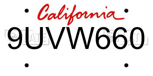 9UVW660 California License Plate