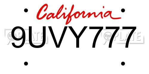 9UVY777 California License Plate