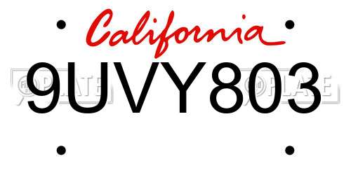 9UVY803 California License Plate