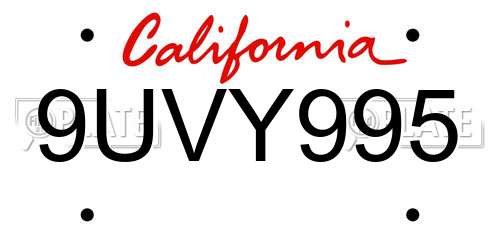 9UVY995 California License Plate