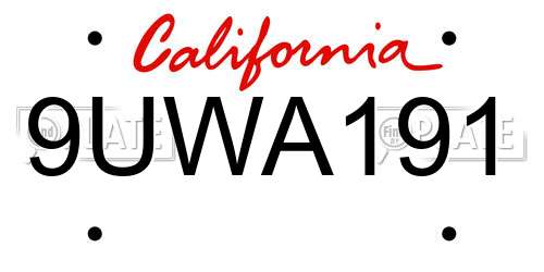 9UWA191 California License Plate