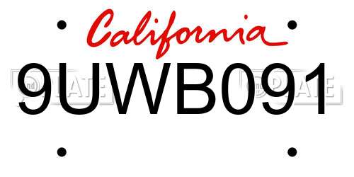 9UWB091 California License Plate