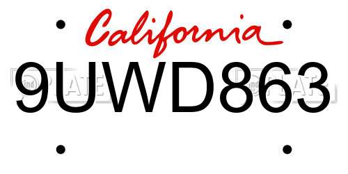 9UWD863 California License Plate