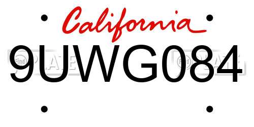 9UWG084 California License Plate