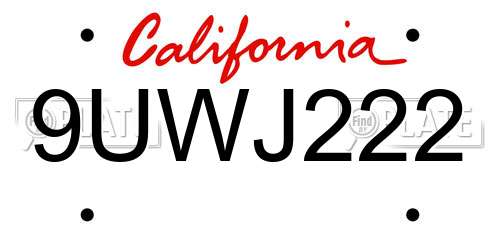 9UWJ222 California License Plate