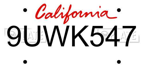 9UWK547 California License Plate