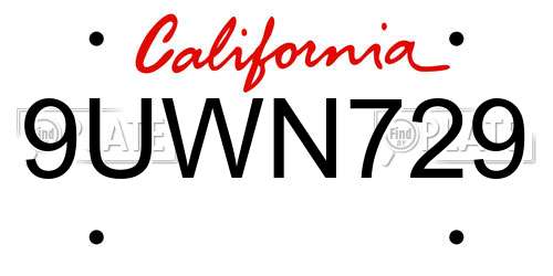 9UWN729 California License Plate