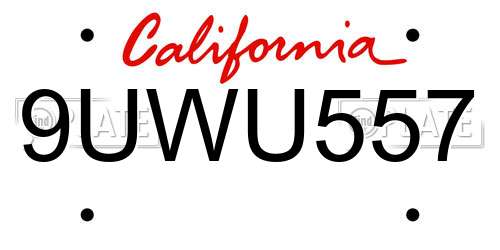 9UWU557 California License Plate