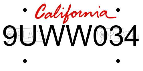 9UWW034 California License Plate