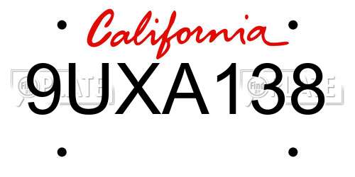 9UXA138 California License Plate
