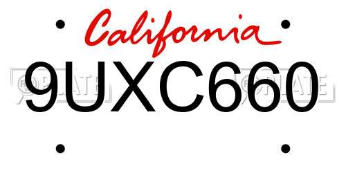 9UXC660 California License Plate