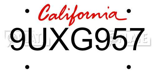 9UXG957 California License Plate