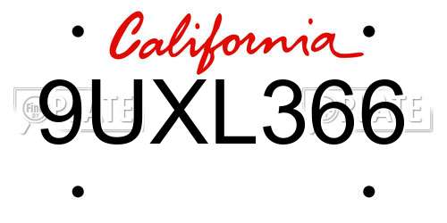 9UXL366 California License Plate