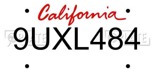 9UXL484 California License Plate